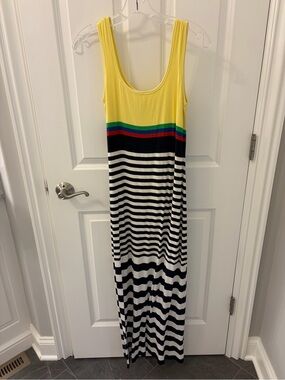 Bailey 44 Yellow Tank Maxi Dress with Rainbow Band and Black-White Stripes